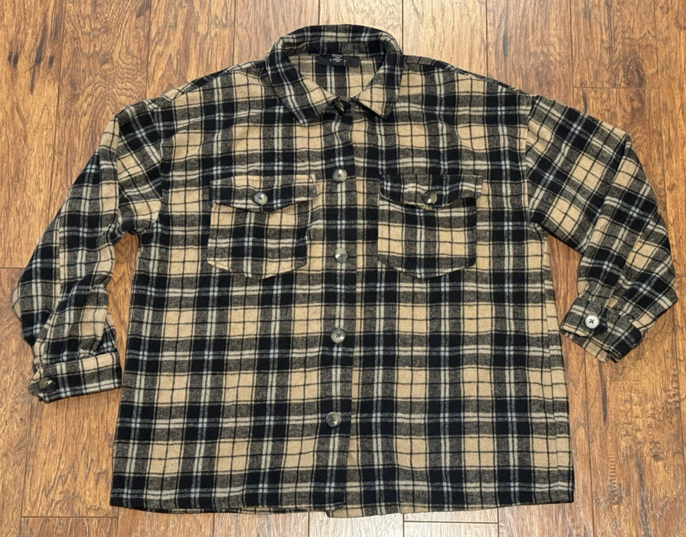 Forever 21+ Black And Tan Wool Blend Buffalo Plaid Shirt Women’s Plus Size 2X